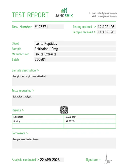 Analysebericht Purity Epithalon 50mg
