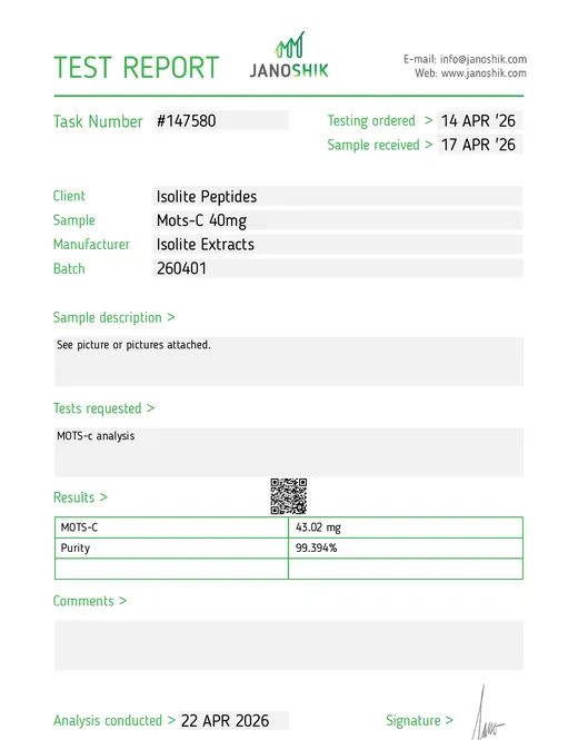Analysebericht Purity MOTS-C 40mg