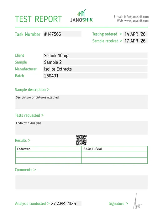 Analysebericht Endotoxin Selank 10mg