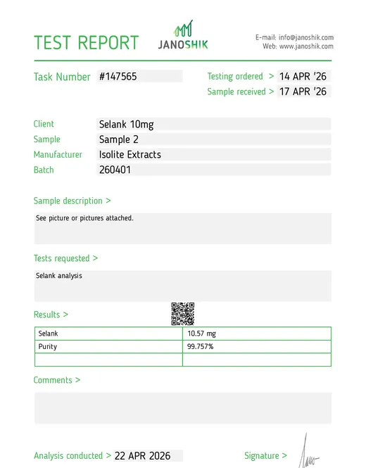 Analysebericht Purity Selank 10mg