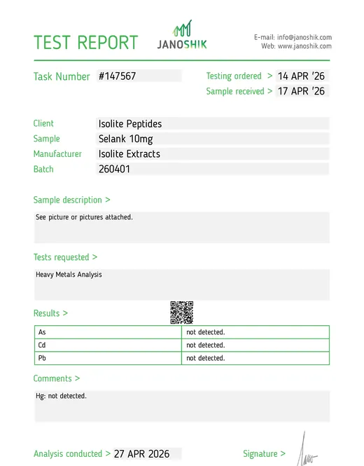 Analysebericht Heavy metals Selank 10mg